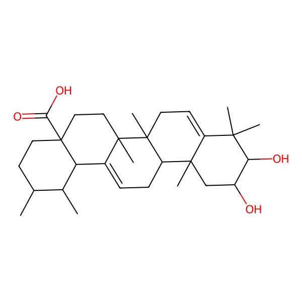 2D Structure of 10,11-dihydroxy-1,2,6a,6b,9,9,12a-heptamethyl-2,3,4,5,6,6a,7,10,11,12,13,14b-dodecahydro-1H-picene-4a-carboxylic acid