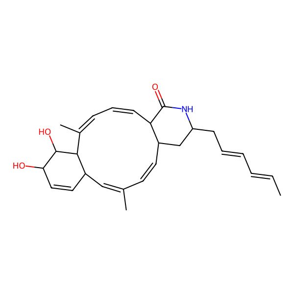 2D Structure of 9-Hexa-2,4-dienyl-19,20-dihydroxy-2,14-dimethyl-8-azatricyclo[14.4.0.06,11]icosa-2,4,12,14,17-pentaen-7-one