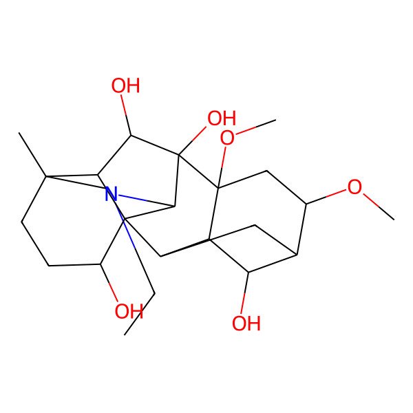 2D Structure of (1S,2R,3R,4S,5S,6S,8R,9S,10S,13R,16S,17R,18R)-11-ethyl-6,8-dimethoxy-13-methyl-11-azahexacyclo[7.7.2.12,5.01,10.03,8.013,17]nonadecane-4,9,16,18-tetrol