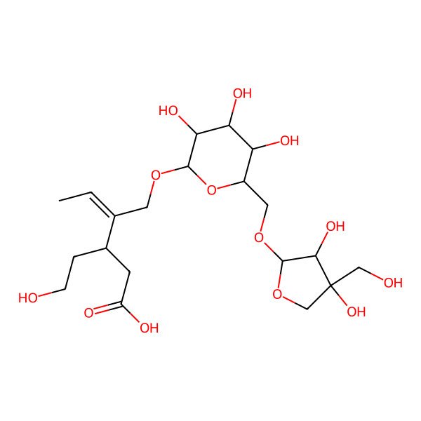 2D Structure of (E)-4-[[(2R,3R,4S,5S,6R)-6-[[(2R,3R,4R)-3,4-dihydroxy-4-(hydroxymethyl)oxolan-2-yl]oxymethyl]-3,4,5-trihydroxyoxan-2-yl]oxymethyl]-3-(2-hydroxyethyl)hex-4-enoic acid