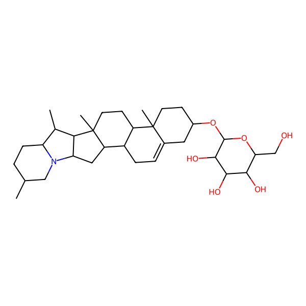 2D Structure of (2S,3S,4R,5S,6S)-2-(hydroxymethyl)-6-[[(1S,2S,7S,10R,11S,14S,15R,16S,17R,20S,23S)-10,14,16,20-tetramethyl-22-azahexacyclo[12.10.0.02,11.05,10.015,23.017,22]tetracos-4-en-7-yl]oxy]oxane-3,4,5-triol