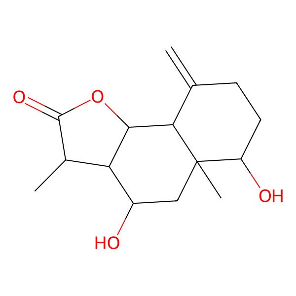 2D Structure of (3R,3aR,4R,5aR,6R,9aS,9bR)-4,6-dihydroxy-3,5a-dimethyl-9-methylidene-3a,4,5,6,7,8,9a,9b-octahydro-3H-benzo[g][1]benzofuran-2-one