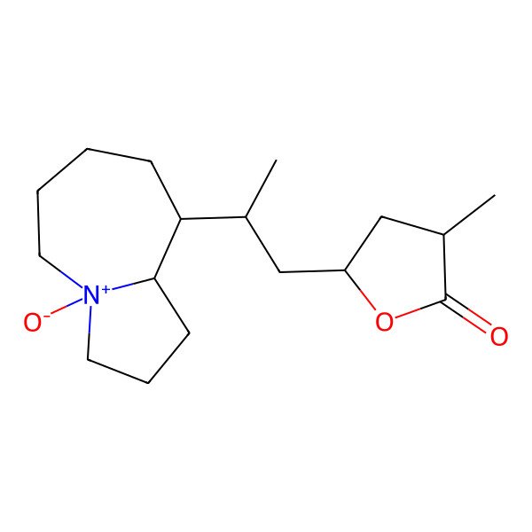 2D Structure of (3R,5S)-5-[(2R)-2-[(4R,9R,9aS)-4-oxido-2,3,5,6,7,8,9,9a-octahydro-1H-pyrrolo[1,2-a]azepin-4-ium-9-yl]propyl]-3-methyloxolan-2-one