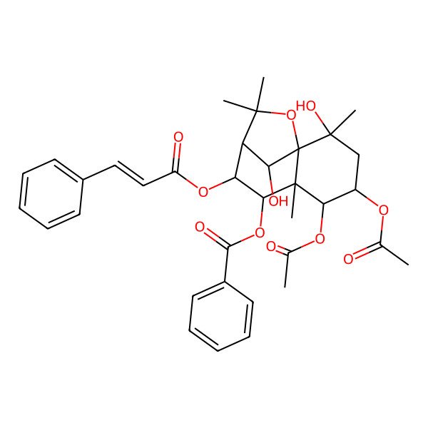 2D Structure of [(1S,2S,4S,5R,6S,7R,8S,9S,12R)-4,5-diacetyloxy-2,12-dihydroxy-2,6,10,10-tetramethyl-8-[(E)-3-phenylprop-2-enoyl]oxy-11-oxatricyclo[7.2.1.01,6]dodecan-7-yl] benzoate