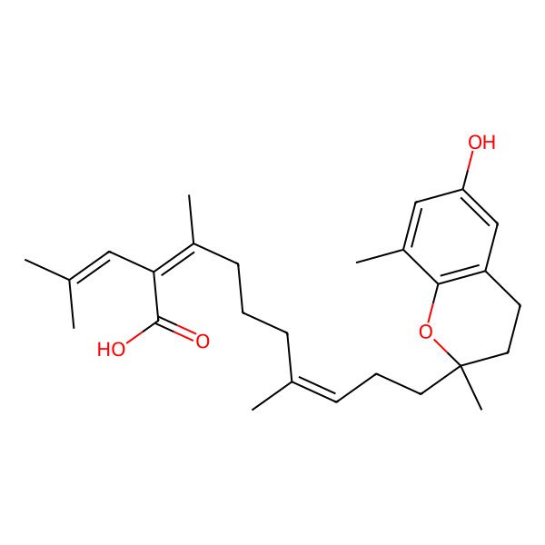 2D Structure of (2Z,7E)-10-[(2R)-6-hydroxy-2,8-dimethyl-3,4-dihydrochromen-2-yl]-3,7-dimethyl-2-(2-methylprop-1-enyl)deca-2,7-dienoic acid