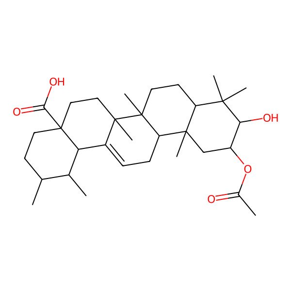 2D Structure of (1S,2R,4aS,6aR,6aS,6bR,10R,11R,12aR,14bR)-11-acetyloxy-10-hydroxy-1,2,6a,6b,9,9,12a-heptamethyl-2,3,4,5,6,6a,7,8,8a,10,11,12,13,14b-tetradecahydro-1H-picene-4a-carboxylic acid