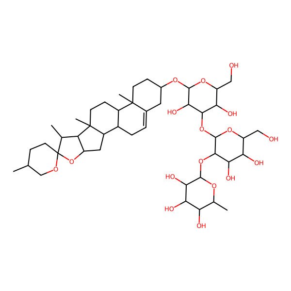 2D Structure of 2-[2-[3,5-Dihydroxy-2-(hydroxymethyl)-6-(5',7,9,13-tetramethylspiro[5-oxapentacyclo[10.8.0.02,9.04,8.013,18]icos-18-ene-6,2'-oxane]-16-yl)oxyoxan-4-yl]oxy-4,5-dihydroxy-6-(hydroxymethyl)oxan-3-yl]oxy-6-methyloxane-3,4,5-triol