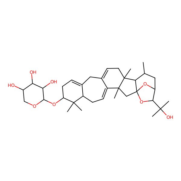 2D Structure of 2-[[22-(2-Hydroxypropan-2-yl)-3,8,8,17,19-pentamethyl-23,24-dioxahexacyclo[19.2.1.01,18.03,17.04,14.07,12]tetracosa-4,11,14-trien-9-yl]oxy]oxane-3,4,5-triol
