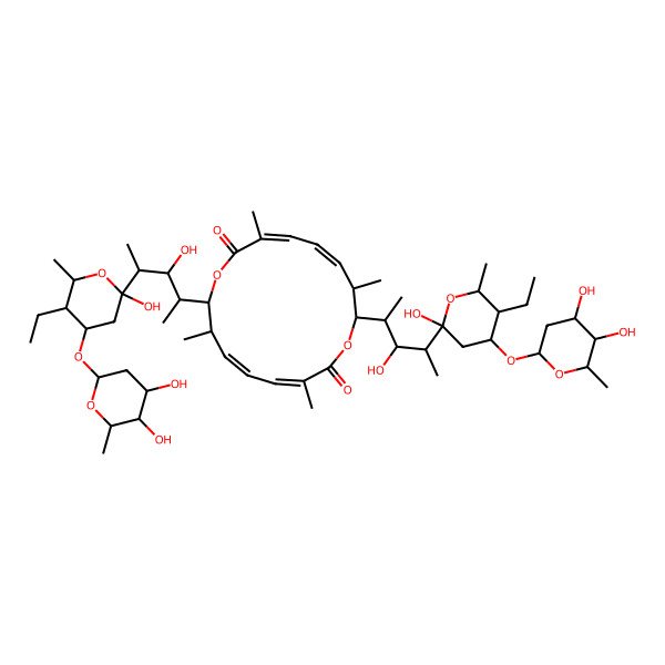 2D Structure of 8,16-Bis[4-[4-(4,5-dihydroxy-6-methyloxan-2-yl)oxy-5-ethyl-2-hydroxy-6-methyloxan-2-yl]-3-hydroxypentan-2-yl]-3,7,11,15-tetramethyl-1,9-dioxacyclohexadeca-3,5,11,13-tetraene-2,10-dione