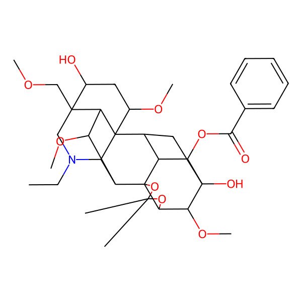 2D Structure of [(1S,2R,3R,4R,5R,6S,7S,11R,12R,13R,16R,17R,19S,20S,21R)-14-ethyl-5,17-dihydroxy-6,19,21-trimethoxy-16-(methoxymethyl)-9,9-dimethyl-8,10-dioxa-14-azaheptacyclo[10.7.2.12,5.01,13.03,11.07,11.016,20]docosan-4-yl] benzoate