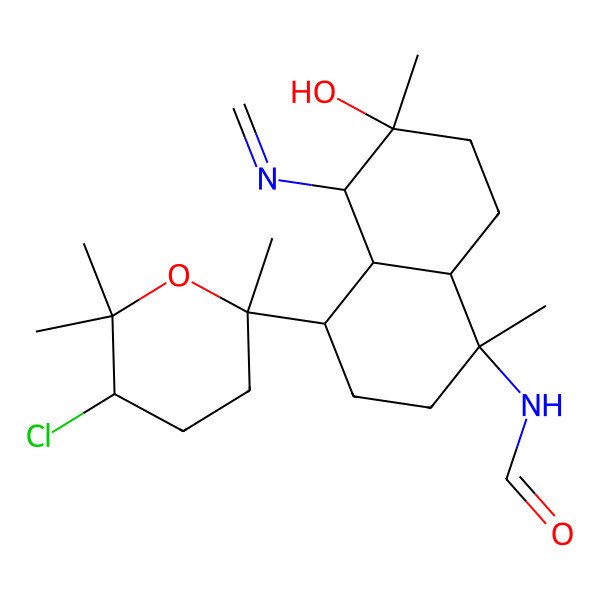 2D Structure of N-[4-(5-chloro-2,6,6-trimethyloxan-2-yl)-6-hydroxy-1,6-dimethyl-5-(methylideneamino)-2,3,4,4a,5,7,8,8a-octahydronaphthalen-1-yl]formamide