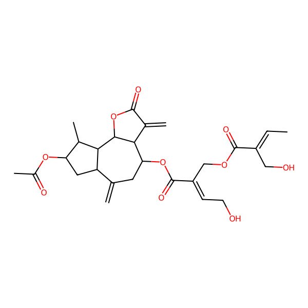 2D Structure of (8-acetyloxy-9-methyl-3,6-dimethylidene-2-oxo-4,5,6a,7,8,9,9a,9b-octahydro-3aH-azuleno[4,5-b]furan-4-yl) 4-hydroxy-2-[2-(hydroxymethyl)but-2-enoyloxymethyl]but-2-enoate