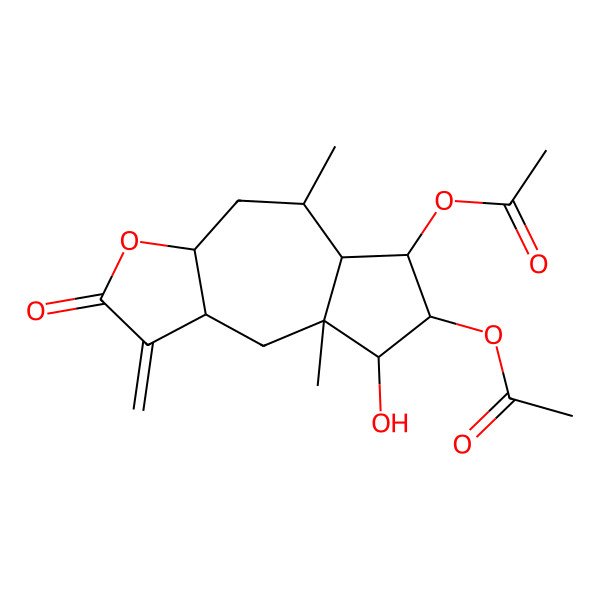 2D Structure of (7-acetyloxy-8-hydroxy-5,8a-dimethyl-1-methylidene-2-oxo-4,5,5a,6,7,8,9,9a-octahydro-3aH-azuleno[6,5-b]furan-6-yl) acetate