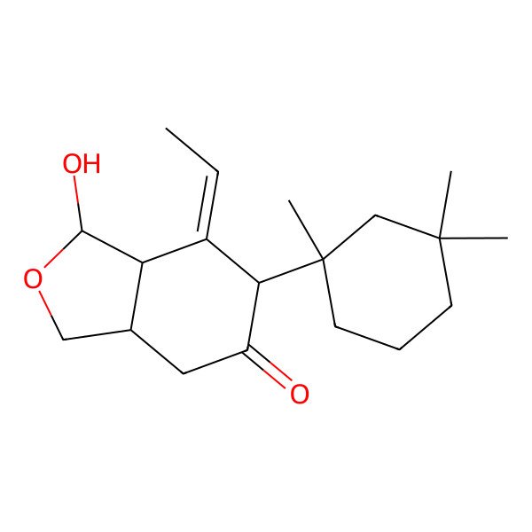 2D Structure of (1S,3aR,6R,7Z,7aR)-7-ethylidene-1-hydroxy-6-[(1S)-1,3,3-trimethylcyclohexyl]-3,3a,4,7a-tetrahydro-1H-2-benzofuran-5-one