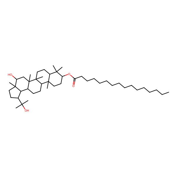 2D Structure of [(1R,3aS,4S,5aR,5bR,7aR,9S,11aR,11bR,13aS,13bS)-4-hydroxy-1-(2-hydroxypropan-2-yl)-3a,5a,5b,8,8,11a-hexamethyl-1,2,3,4,5,6,7,7a,9,10,11,11b,12,13,13a,13b-hexadecahydrocyclopenta[a]chrysen-9-yl] hexadecanoate