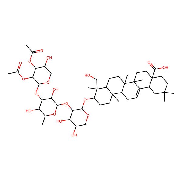 2D Structure of 10-[3-[4-(3,4-Diacetyloxy-5-hydroxyoxan-2-yl)oxy-3,5-dihydroxy-6-methyloxan-2-yl]oxy-4,5-dihydroxyoxan-2-yl]oxy-9-(hydroxymethyl)-2,2,6a,6b,9,12a-hexamethyl-1,3,4,5,6,6a,7,8,8a,10,11,12,13,14b-tetradecahydropicene-4a-carboxylic acid