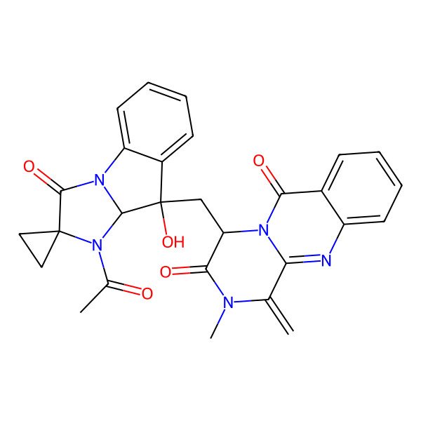 2D Structure of 4-[(3-acetyl-4-hydroxy-1-oxospiro[3aH-imidazo[1,2-a]indole-2,1'-cyclopropane]-4-yl)methyl]-2-methyl-1-methylidene-4H-pyrazino[2,1-b]quinazoline-3,6-dione