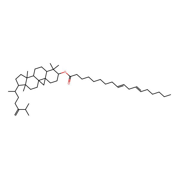 2D Structure of [(1S,3R,6S,8R,11S,12S,15R,16R)-7,7,12,16-tetramethyl-15-[(2R)-6-methyl-5-methylideneheptan-2-yl]-6-pentacyclo[9.7.0.01,3.03,8.012,16]octadecanyl] (9Z,12Z)-octadeca-9,12-dienoate