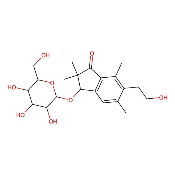 2D Structure of 6-(2-hydroxyethyl)-2,2,5,7-tetramethyl-3-[3,4,5-trihydroxy-6-(hydroxymethyl)oxan-2-yl]oxy-3H-inden-1-one