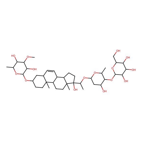 2D Structure of 2-[6-[1-[3-(3,5-Dihydroxy-4-methoxy-6-methyloxan-2-yl)oxy-17-hydroxy-10,13-dimethyl-1,2,3,4,5,8,9,11,12,14,15,16-dodecahydrocyclopenta[a]phenanthren-17-yl]ethoxy]-4-hydroxy-2-methyloxan-3-yl]oxy-6-(hydroxymethyl)oxane-3,4,5-triol
