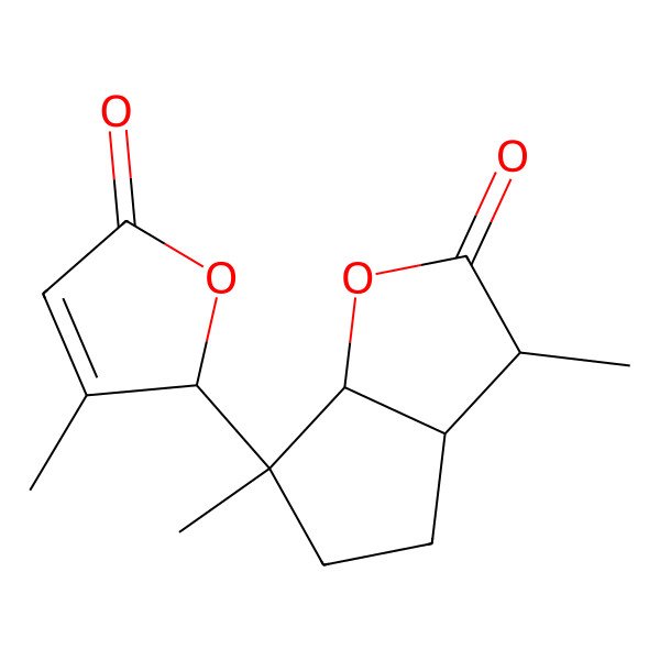 2D Structure of (3R,3aS,6R,6aS)-3,6-dimethyl-6-[(2S)-3-methyl-5-oxo-2H-furan-2-yl]-3a,4,5,6a-tetrahydro-3H-cyclopenta[b]furan-2-one