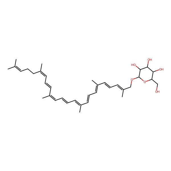 2D Structure of (2R,3S,4S,5R,6S)-2-[(2E,4E,6E,8E,10E,12E,14E,16E,18E)-2,6,10,15,19,23-hexamethyltetracosa-2,4,6,8,10,12,14,16,18,22-decaenoxy]-6-(hydroxymethyl)oxane-3,4,5-triol