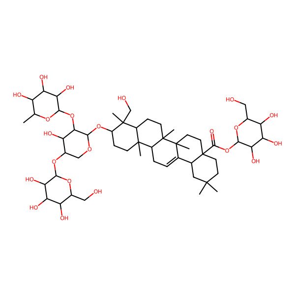 2D Structure of [3,4,5-Trihydroxy-6-(hydroxymethyl)oxan-2-yl] 9-(hydroxymethyl)-10-[4-hydroxy-5-[3,4,5-trihydroxy-6-(hydroxymethyl)oxan-2-yl]oxy-3-(3,4,5-trihydroxy-6-methyloxan-2-yl)oxyoxan-2-yl]oxy-2,2,6a,6b,9,12a-hexamethyl-1,3,4,5,6,6a,7,8,8a,10,11,12,13,14b-tetradecahydropicene-4a-carboxylate