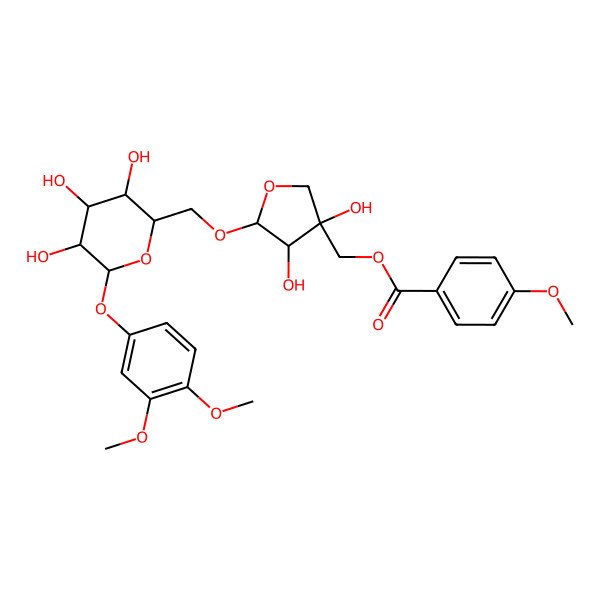 2D Structure of [(3S,4R,5R)-5-[[(2S,3S,4R,5R,6R)-6-(3,4-dimethoxyphenoxy)-3,4,5-trihydroxyoxan-2-yl]methoxy]-3,4-dihydroxyoxolan-3-yl]methyl 4-methoxybenzoate