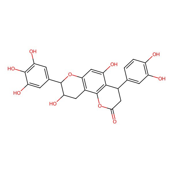 2D Structure of (4R,8R,9S)-4-(3,4-dihydroxyphenyl)-5,9-dihydroxy-8-(3,4,5-trihydroxyphenyl)-4,8,9,10-tetrahydro-3H-pyrano[2,3-h]chromen-2-one