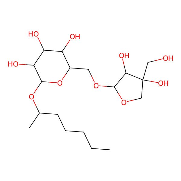 2D Structure of (2R,3S,4S,5R,6R)-2-[[(2R,3R,4R)-3,4-dihydroxy-4-(hydroxymethyl)oxolan-2-yl]oxymethyl]-6-[(2S)-heptan-2-yl]oxyoxane-3,4,5-triol