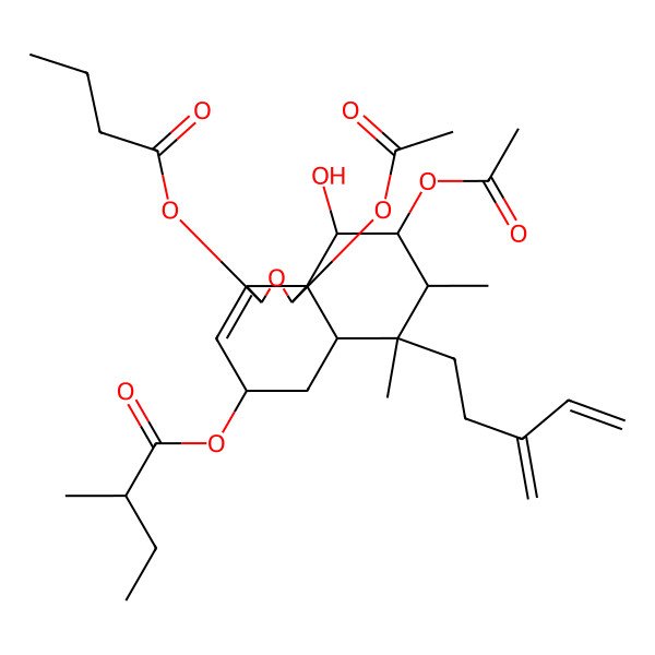 2D Structure of [1,9-Diacetyloxy-3-butanoyloxy-10-hydroxy-7,8-dimethyl-7-(3-methylidenepent-4-enyl)-1,3,5,6,6a,8,9,10-octahydrobenzo[d][2]benzofuran-5-yl] 2-methylbutanoate