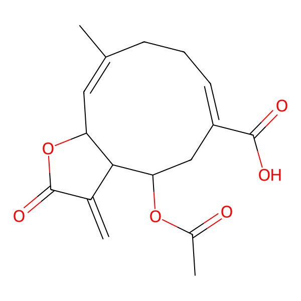 2D Structure of 4-Acetyloxy-10-methyl-3-methylidene-2-oxo-3a,4,5,8,9,11a-hexahydrocyclodeca[b]furan-6-carboxylic acid
