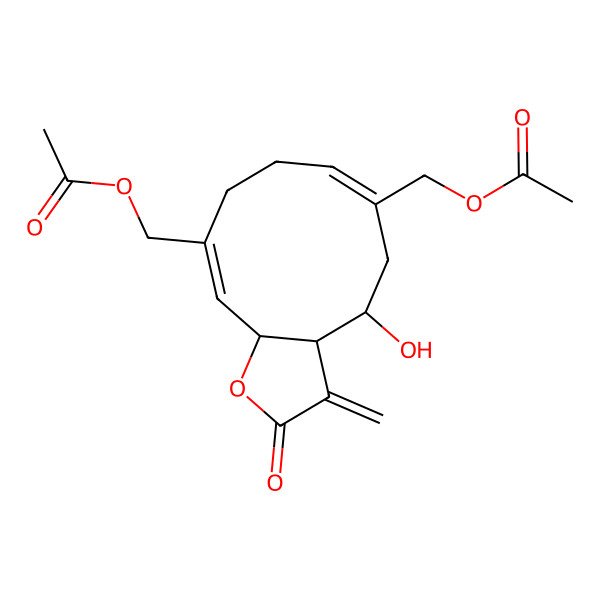 2D Structure of [6-(Acetyloxymethyl)-4-hydroxy-3-methylidene-2-oxo-3a,4,5,8,9,11a-hexahydrocyclodeca[b]furan-10-yl]methyl acetate