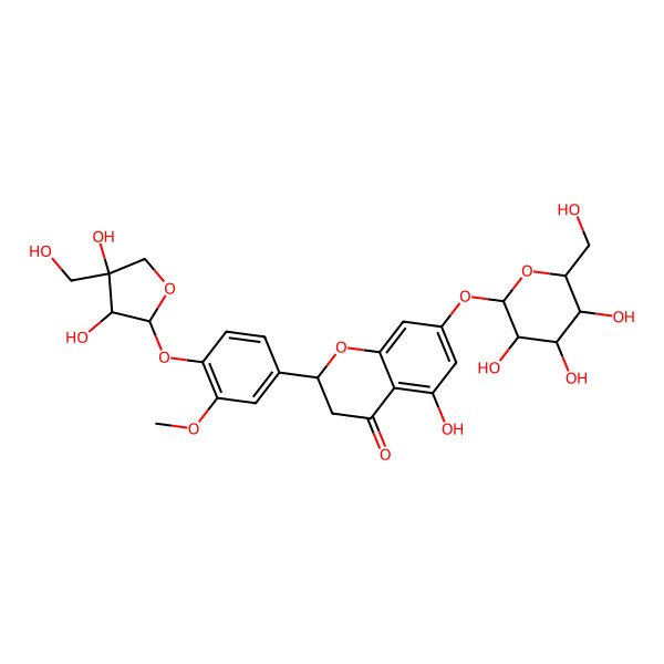 2D Structure of 2-[4-[3,4-Dihydroxy-4-(hydroxymethyl)oxolan-2-yl]oxy-3-methoxyphenyl]-5-hydroxy-7-[3,4,5-trihydroxy-6-(hydroxymethyl)oxan-2-yl]oxy-2,3-dihydrochromen-4-one