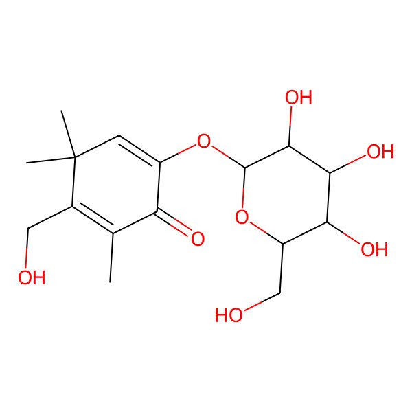 2D Structure of 3-(hydroxymethyl)-2,4,4-trimethyl-6-[(2S,3R,4S,5S,6R)-3,4,5-trihydroxy-6-(hydroxymethyl)oxan-2-yl]oxycyclohexa-2,5-dien-1-one