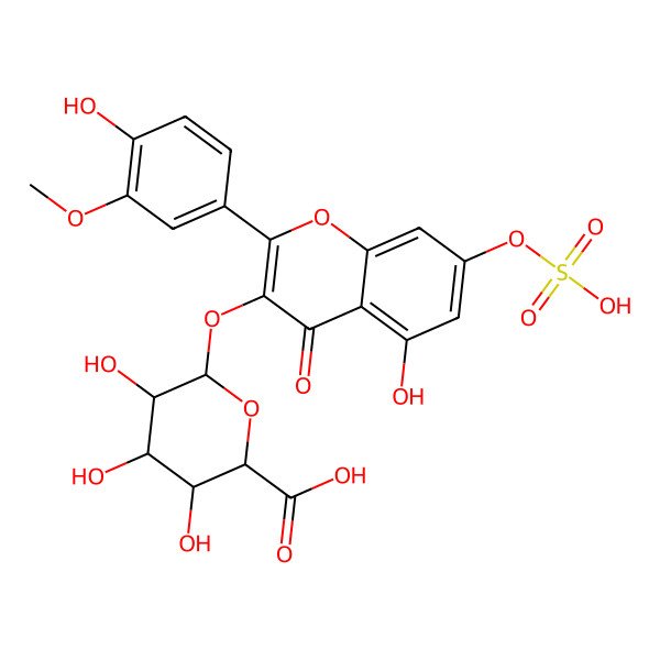 2D Structure of (2S,3S,4R,5S,6S)-3,4,5-trihydroxy-6-[5-hydroxy-2-(4-hydroxy-3-methoxyphenyl)-4-oxo-7-sulfooxychromen-3-yl]oxyoxane-2-carboxylic acid