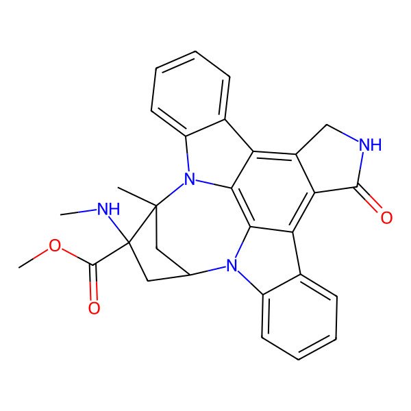 2D Structure of methyl (15S,16R,18S)-15-methyl-16-(methylamino)-3-oxo-4,14,19-triazaoctacyclo[12.11.2.115,18.02,6.07,27.08,13.019,26.020,25]octacosa-1,6,8,10,12,20,22,24,26-nonaene-16-carboxylate