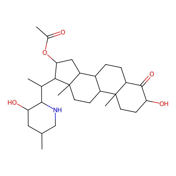 2D Structure of [3-Hydroxy-17-[1-(3-hydroxy-5-methylpiperidin-2-yl)ethyl]-10,13-dimethyl-4-oxo-1,2,3,5,6,7,8,9,11,12,14,15,16,17-tetradecahydrocyclopenta[a]phenanthren-16-yl] acetate