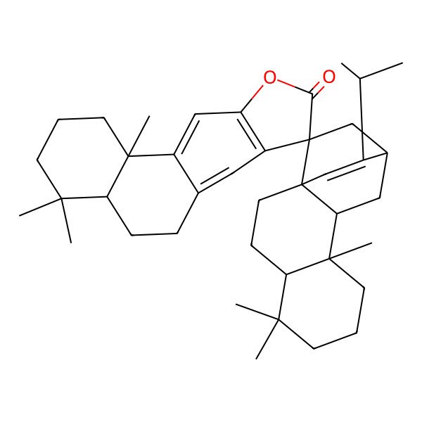2D Structure of (1'S,4'S,4aS,8R,9'S,10'R,11bS,12'R)-4,4,5',5',9',11b-hexamethyl-13'-propan-2-ylspiro[1,2,3,4a,5,6-hexahydronaphtho[2,1-f][1]benzofuran-8,15'-tetracyclo[10.2.2.01,10.04,9]hexadec-13-ene]-9-one