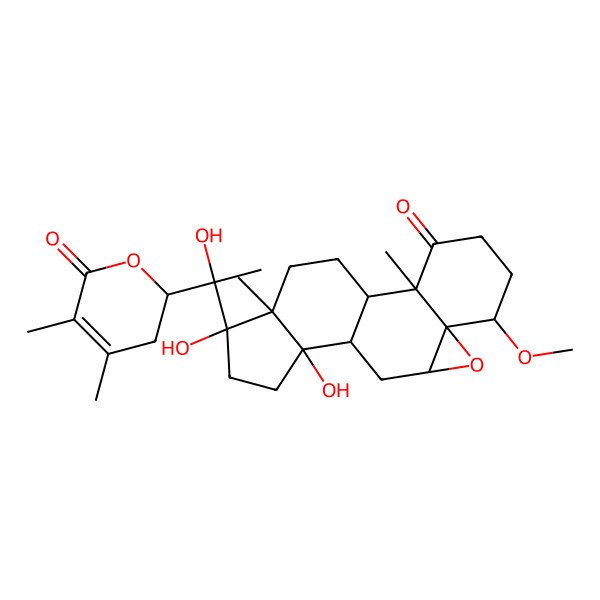 2D Structure of (1S,2R,6S,7S,9R,11R,12R,15S,16S)-15-[(1S)-1-[(2R)-4,5-dimethyl-6-oxo-2,3-dihydropyran-2-yl]-1-hydroxyethyl]-12,15-dihydroxy-6-methoxy-2,16-dimethyl-8-oxapentacyclo[9.7.0.02,7.07,9.012,16]octadecan-3-one
