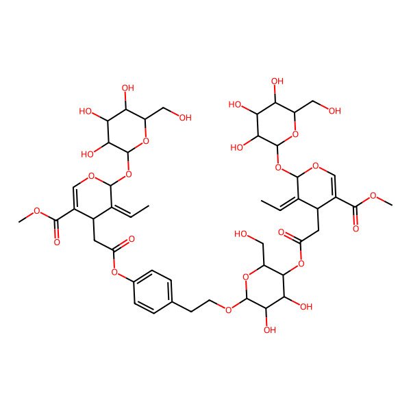 2D Structure of methyl 5-ethylidene-4-[2-[6-[2-[4-[2-[3-ethylidene-5-methoxycarbonyl-2-[3,4,5-trihydroxy-6-(hydroxymethyl)oxan-2-yl]oxy-4H-pyran-4-yl]acetyl]oxyphenyl]ethoxy]-4,5-dihydroxy-2-(hydroxymethyl)oxan-3-yl]oxy-2-oxoethyl]-6-[3,4,5-trihydroxy-6-(hydroxymethyl)oxan-2-yl]oxy-4H-pyran-3-carboxylate