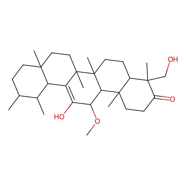 2D Structure of 13-Hydroxy-4-(hydroxymethyl)-14-methoxy-4,6a,6b,8a,11,12,14b-heptamethyl-1,2,4a,5,6,7,8,9,10,11,12,12a,14,14a-tetradecahydropicen-3-one