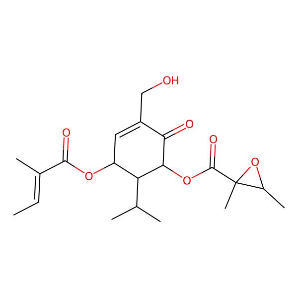 2D Structure of [(1S,5R,6R)-3-(hydroxymethyl)-5-(2-methylbut-2-enoyloxy)-2-oxo-6-propan-2-ylcyclohex-3-en-1-yl] (2R,3R)-2,3-dimethyloxirane-2-carboxylate