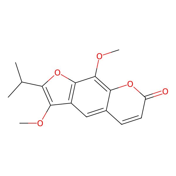 2D Structure of 7H-Furo(3,2-g)(1)benzopyran-7-one, 3,9-dimethoxy-2-(1-methylethyl)-