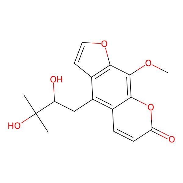 2D Structure of 7H-Furo(3,2-g)(1)benzopyran-7-one, 4-(2,3-dihydroxy-3-methylbutyl)-9-methoxy-