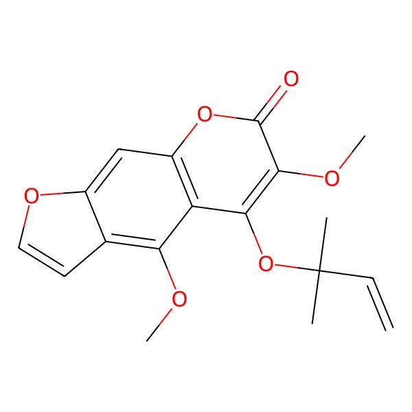 2D Structure of 7H-Furo[3,2-g][1]benzopyran-7-one, 5-[(1,1-dimethylallyl)oxy]-4,6-dimethoxy-
