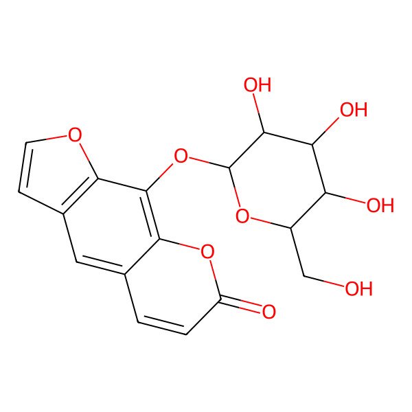 2D Structure of 7H-Furo(3,2-g)(1)benzopyran-7-one, 9-(beta-D-glucopyranosyloxy)- 2D Structure of 7H-Furo(3,2-g)(1)benzopyran-7-one, 9-(beta-D-glucopyranosyloxy)-
