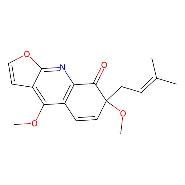 2D Structure of (7R)-4,7-dimethoxy-7-(3-methylbut-2-enyl)furo[2,3-b]quinolin-8-one