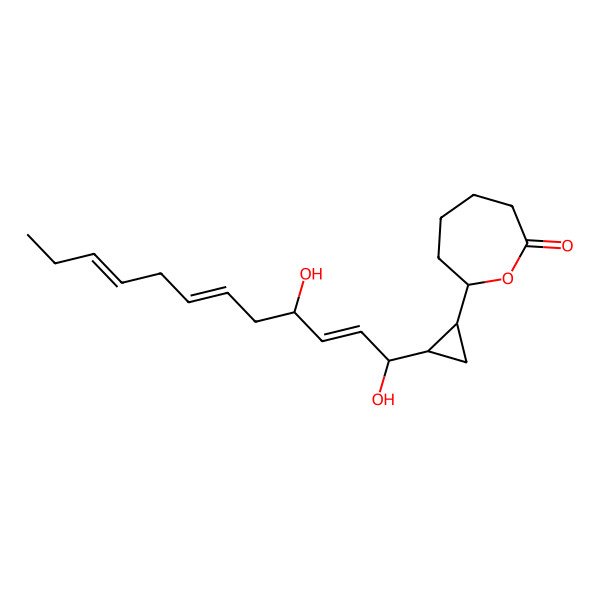 2D Structure of (7R)-7-[(1R,2R)-2-[(1R,2E,4S,6Z,9Z)-1,4-dihydroxydodeca-2,6,9-trienyl]cyclopropyl]oxepan-2-one