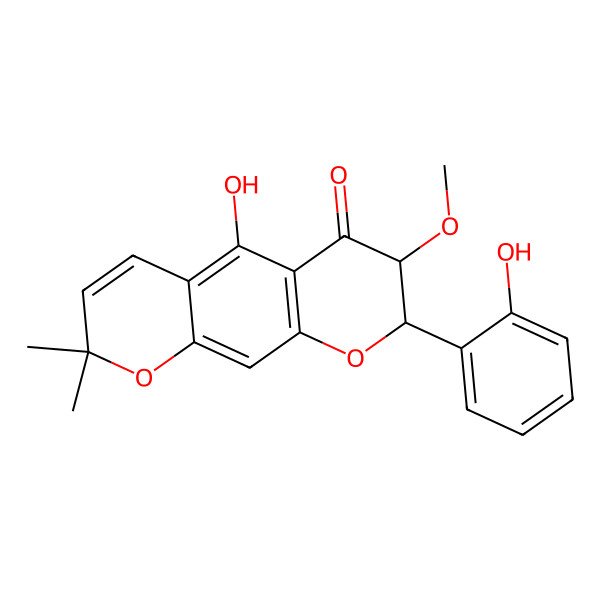 2D Structure of (7R,8R)-5-hydroxy-8-(2-hydroxyphenyl)-7-methoxy-2,2-dimethyl-7,8-dihydropyrano[3,2-g]chromen-6-one